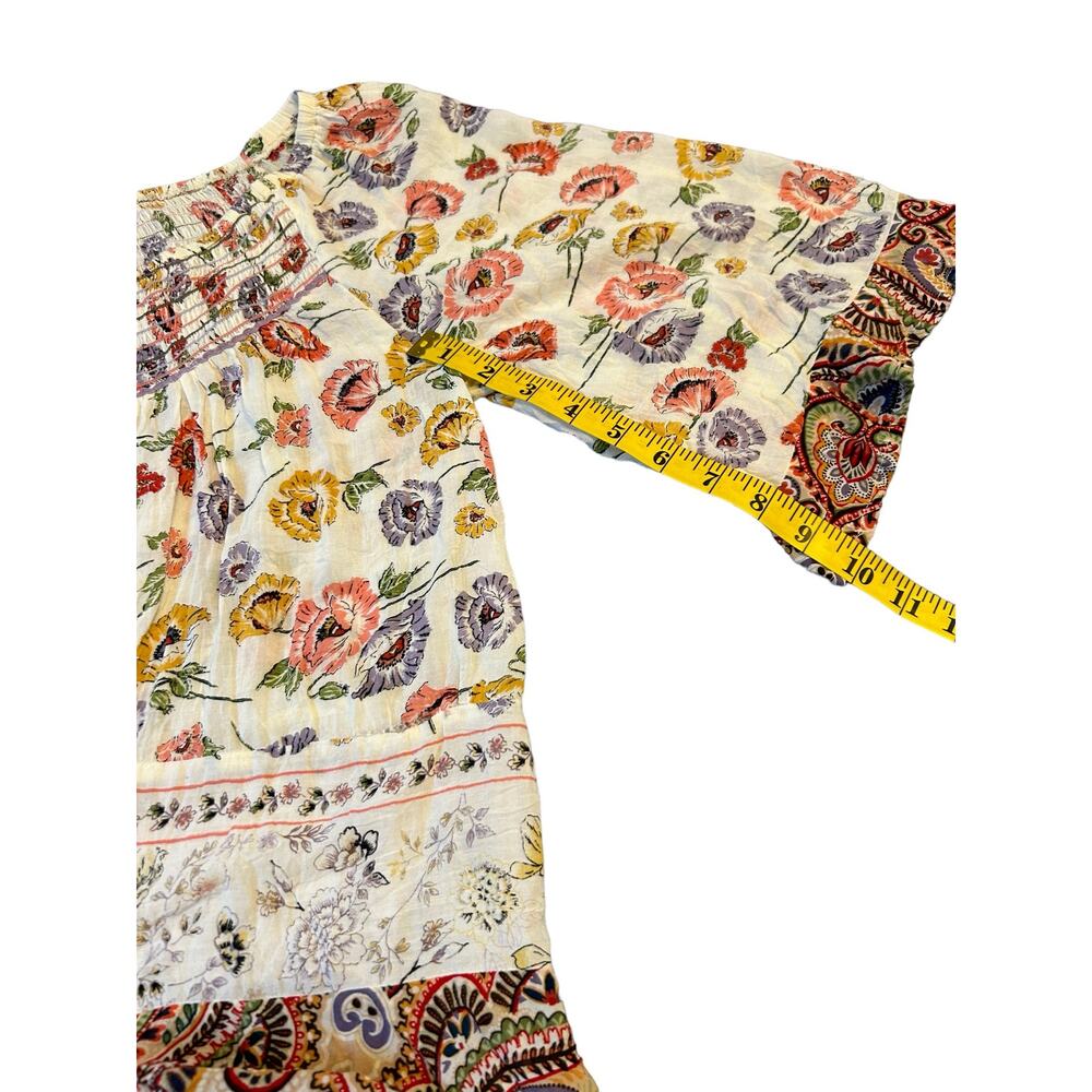 Democracy Bohemian Peasant Floral Blouse With Paisley Ruffled Trim- Size S - Picture 5 of 9